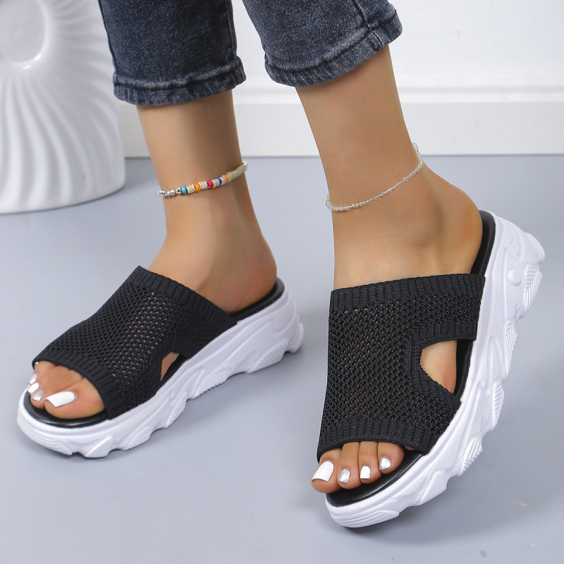 Prekogranična vanjska trgovina, sandale i papuče za žene veće veličine, nove ljetne 2024., s debelim potplatom, tkane, ležerne papuče za plažu s šupljim ribljim ustima