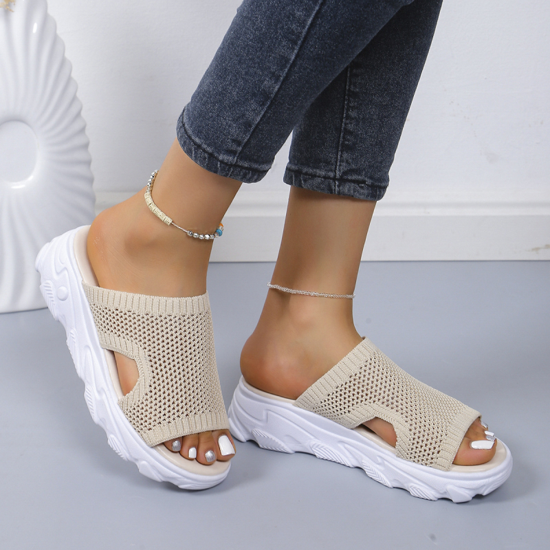 Prekogranična vanjska trgovina, sandale i papuče za žene veće veličine, nove ljetne 2024., s debelim potplatom, tkane, ležerne papuče za plažu s šupljim ribljim ustima