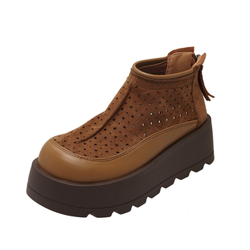 Īstas ādas vintage dobas elpojošas sieviešu sandales 2025. gada vasarai jaunas augsta augstuma ikdienas Burken kurpes caurumu sandales cūku būra apavi