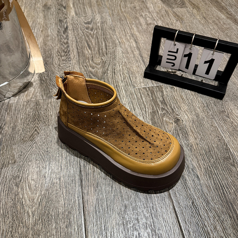 Īstas ādas vintage dobas elpojošas sieviešu sandales 2025. gada vasarai jaunas augsta augstuma ikdienas Burken kurpes caurumu sandales cūku būra apavi