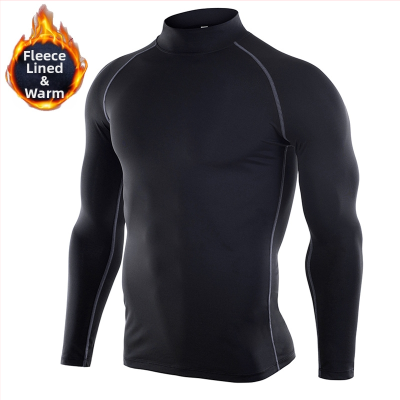 Есенно-зимно спортно боди за мъже, поло яка с дълъг ръкав, кадифено топло, еластично, бързосъхнещо, фитнес, бягане, компресионно облекло