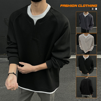 Мъжки суитшърт с фалшив контрастен цвят, модерен, марков, Waffley, за пролет и есен 2025, нов, модерен, широк