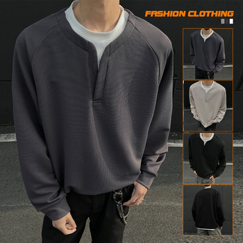 Мъжки суитшърт с фалшив контрастен цвят, модерен, марков, Waffley, за пролет и есен 2025, нов, модерен, широк