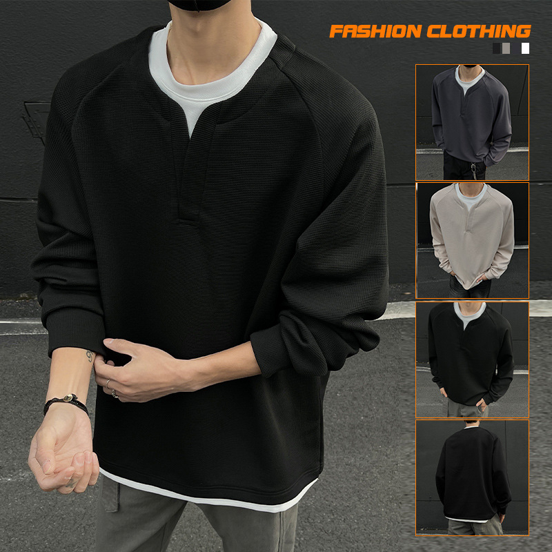 Muška modna majica s kapuljačom u jakom kontrastu u boji, lažna, dvodijelna, modna marka Waffley, za proljeće i jesen 2025., nova moderna, široka odjeća