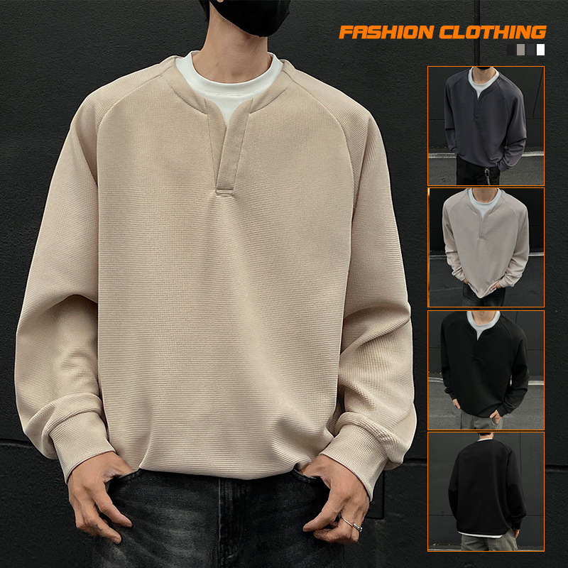 Muška modna majica s kapuljačom u jakom kontrastu u boji, lažna, dvodijelna, modna marka Waffley, za proljeće i jesen 2025., nova moderna, široka odjeća