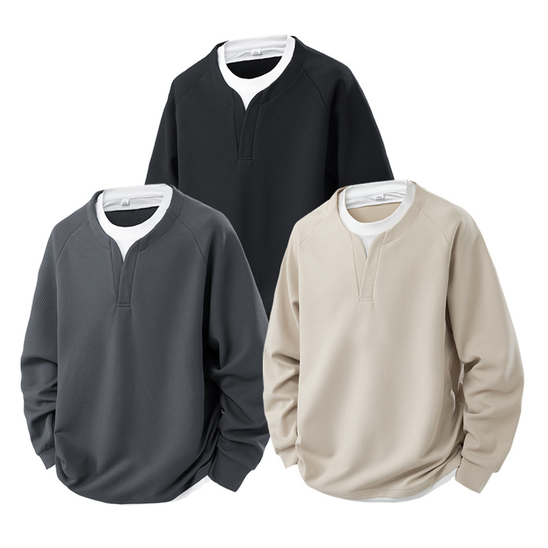 Muška modna majica s kapuljačom u jakom kontrastu u boji, lažna, dvodijelna, modna marka Waffley, za proljeće i jesen 2025., nova moderna, široka odjeća