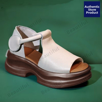 Rimske sandale s debelim potplatom, retro torbastim potpeticama za žene, ljetna vanjska odjeća, nove cipele s platformom i ribljim ustima, prekrivene kožom, cipele za plažu s otvorenim prstima i uzorkom ribljih usta.