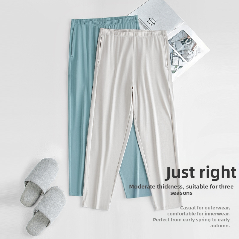 Нов мъжки пижамен комплект от модален памук, едноцветен, тънък панталон с къс ръкав, който може да се излиза, с капак и джоб, домашни дрехи на склад