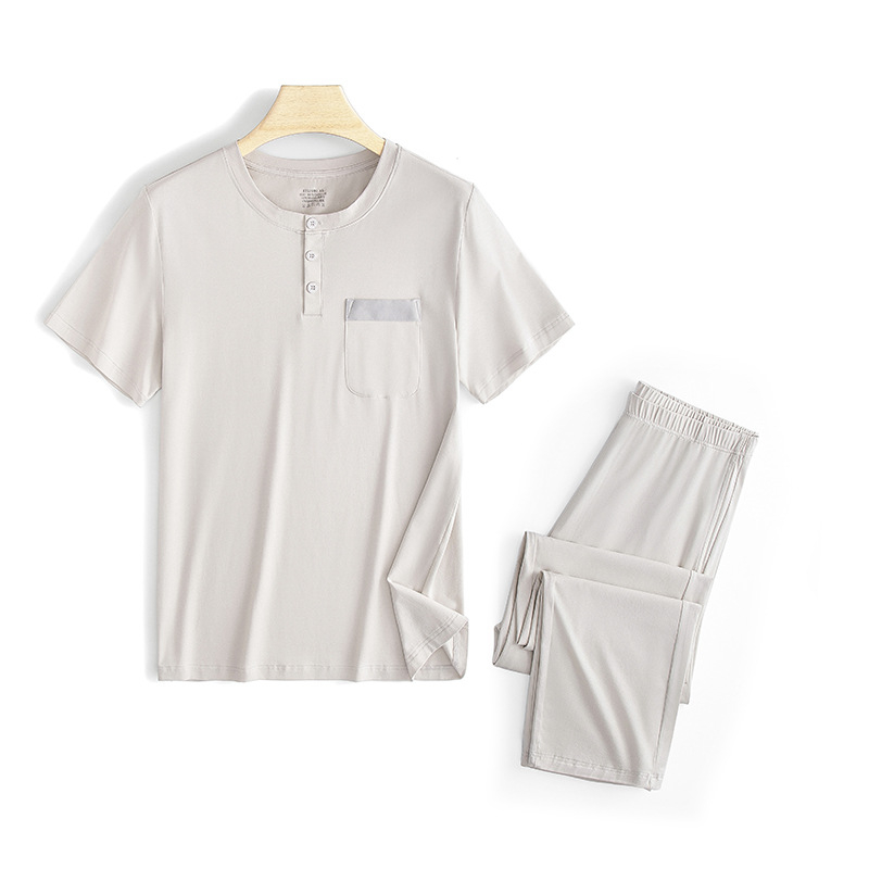 Naujas modalinis medvilninis vyriškas pižamos komplektas, vientisos spalvos, plonos, trumpomis rankovėmis kelnės, kurias galima nešioti, namų drabužiai sandėlyje