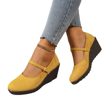 2025 Φθινοπωρινά Νέα Σουέτ Παπούτσια Εξωτερικού Εμπορίου Wedge Μεγάλο Μέγεθος Γυναικεία Μονόχρωμα Ρηχά Στόματα Στρογγυλά Δάχτυλα Επαγγελματικά Παπούτσια Χονδρικής