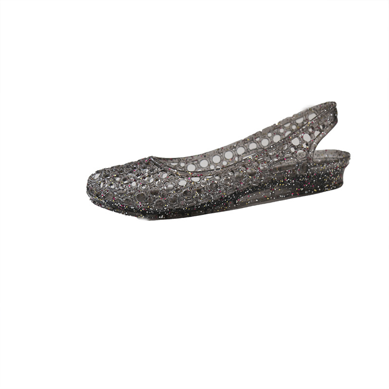 Sandale de vară pentru femei, stil coreean, cu vârf plat, cu goluri, stil jeleu, stil coreean, sandale de exterior la modă, cu vârf plat din PVC