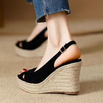 Sandale romane cu talpă groasă și platformă pentru femei, vară, cu toc înalt, impermeabile, cu gură de pește, din in, cu vârful deschis