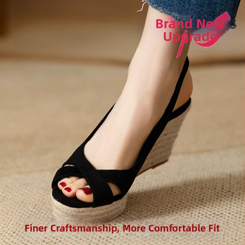 Sandale romane cu talpă groasă și platformă pentru femei, vară, cu toc înalt, impermeabile, cu gură de pește, din in, cu vârful deschis