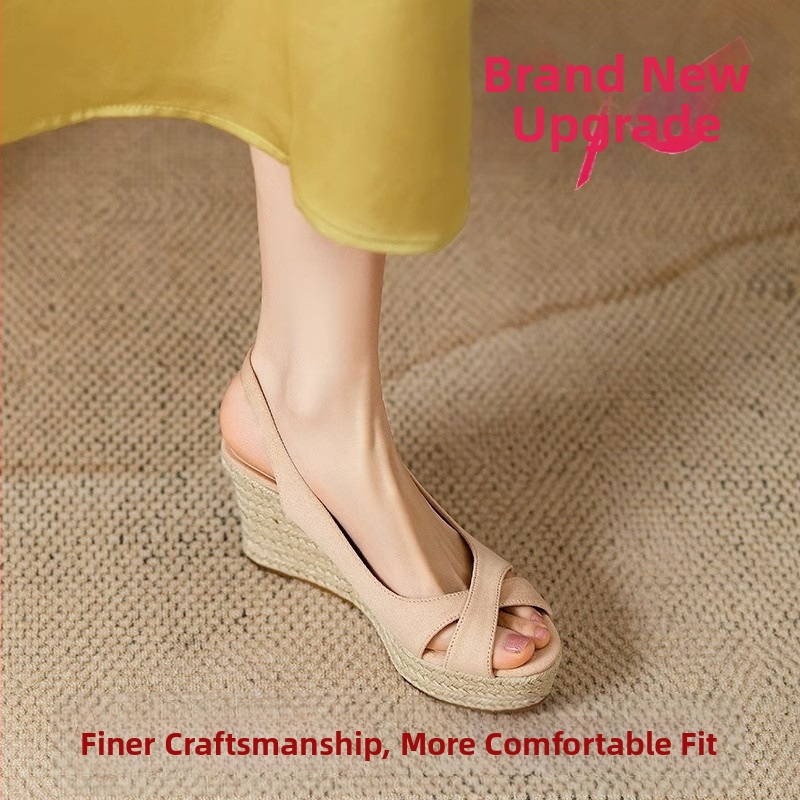 Sandale romane cu talpă groasă și platformă pentru femei, vară, cu toc înalt, impermeabile, cu gură de pește, din in, cu vârful deschis