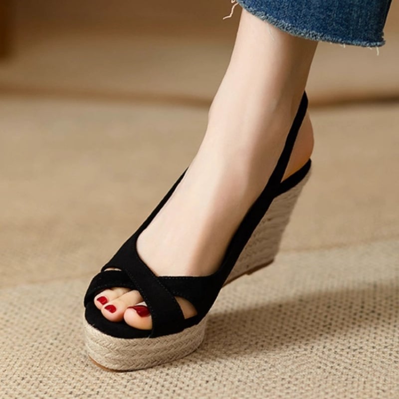 Sandale romane cu talpă groasă și platformă pentru femei, vară, cu toc înalt, impermeabile, cu gură de pește, din in, cu vârful deschis