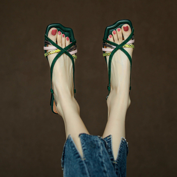 Μοντέρνα σανδάλια με ανοιχτά δάχτυλα σε ασορτί χρώματα για γυναίκες 2025 καλοκαίρι ρετρό με χοντρό τακούνι, ρωμαϊκά τετράγωνα δάχτυλα, λεπτά λουράκια και ψάρι-στόμα