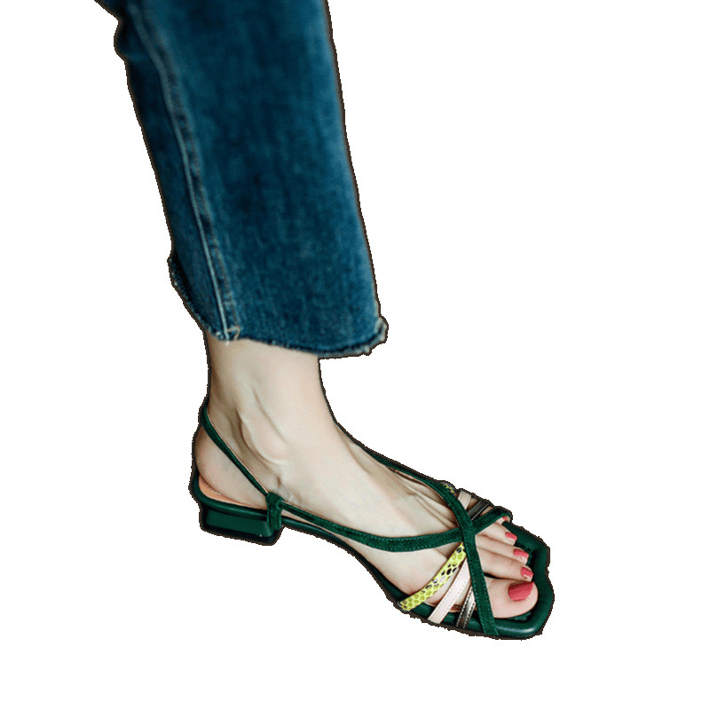 Sandale cu vârf deschis la modă pentru femei, cu toc gros și croială retro, cu vârf pătrat, curea subțire, cu gură de pește, pantofi pentru femei, potrivite pentru culori, la modă, 2025