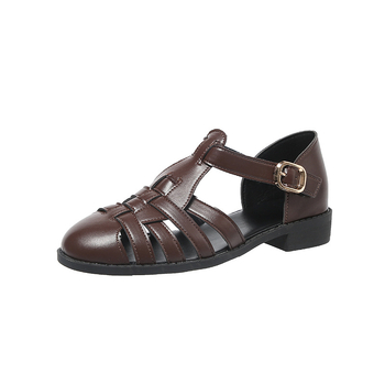 Γυναικεία σανδάλια με αγκράφα, vintage δερμάτινα παπούτσια, νέα γυναικεία παπούτσια με χοντρό τακούνι και χαμηλοτάκουνα, vintage δερμάτινα παπούτσια