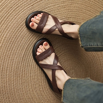 Μοντέρνα κομψά παπούτσια θαλάσσης Artistic Academy Style, γλυκά φλατ σανδάλια με χοντρή σόλα που αυξάνουν το ύψος για γυναίκες