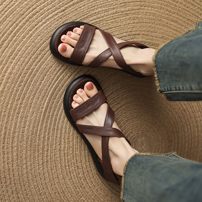 Umjetnički akademski stil, moderne i šik cipele za plažu, slatke ravne sandale s debelim potplatom za žene koje povećavaju visinu