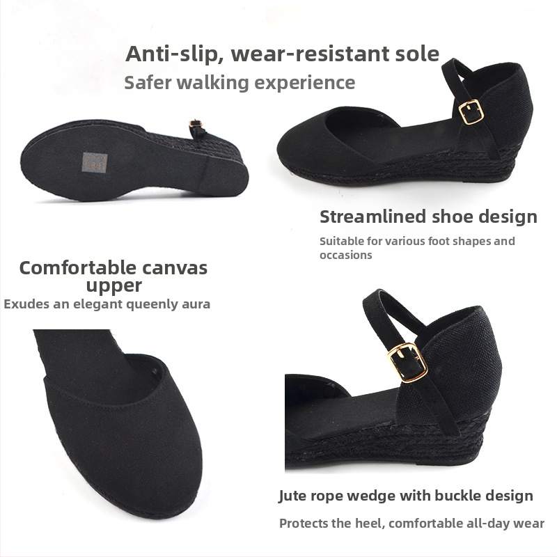 Letné sandále na kline s logom Cross-border 2025, dámske topánky Baotou, ESPADRILKY, KLINKY
