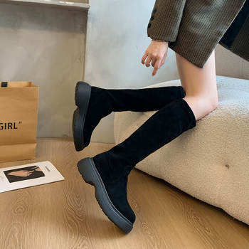 Jesen i zima 2024. Novi dolazak dugih čizmi s francuskim debelim potplatom, uske čizme od brušene kože, duge rastezljive čizme za mršavljenje