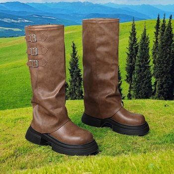 Ženske čizme s debelim potplatom, novi stil za jesen i zimu 2025., čizme za hlače s tankim podplatom, smeđe duge čizme, moderne visoke jahaće čizme