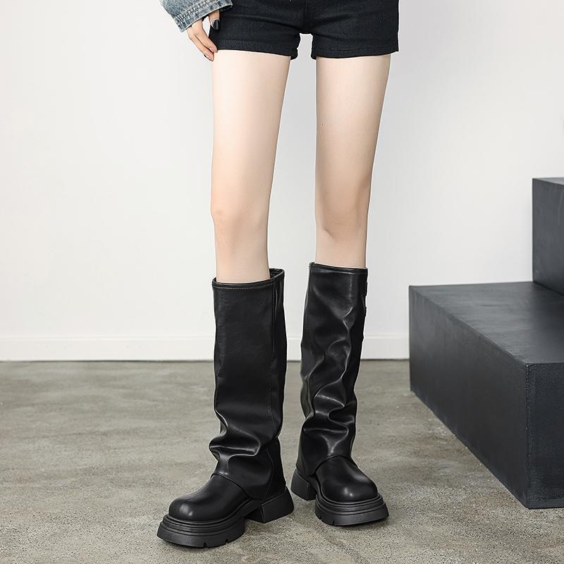 Ženske čizme s debelim potplatom, novi stil za jesen i zimu 2025., čizme za hlače s tankim podplatom, smeđe duge čizme, moderne visoke jahaće čizme