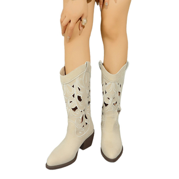 Üreges Western cowboy csizma női 2025 nyári retró hímzett hosszú szandál etnikai stílusú nagy méretű határon átnyúló lovagcsizma