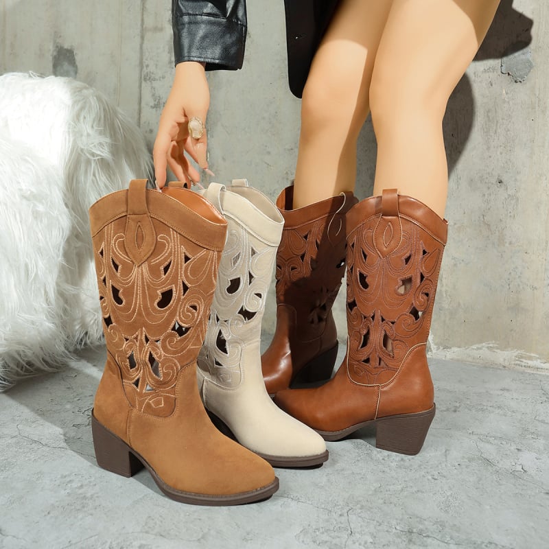 Üreges Western cowboy csizma női 2025 nyári retró hímzett hosszú szandál etnikai stílusú nagy méretű határon átnyúló lovagcsizma