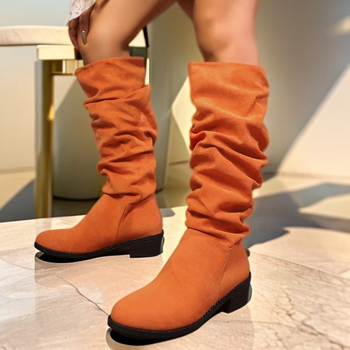 Nove prekogranične čizme za jahanje od brušene kože, europske i američke okrugle čizme s debelom petom, zapadnjačke kaubojske čizme s dugom cijevi