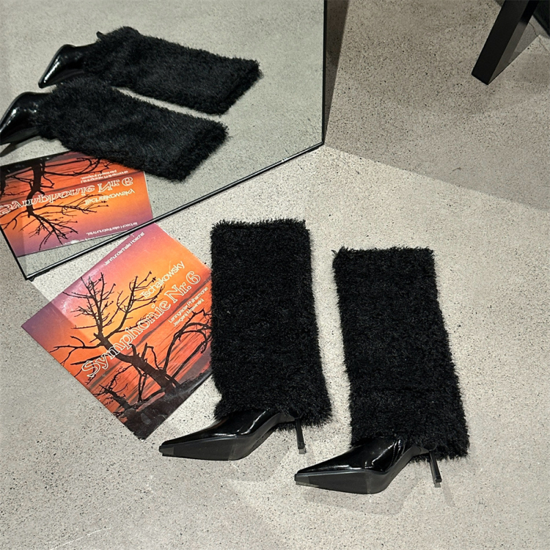 Cizme cu toc înalt, din blană de iepure de nișă, calde, la modă, pentru femei, 2023, toamna și iarna, pantaloni cu vârf ascuțit, cizme înalte, cizme de zăpadă pentru femei
