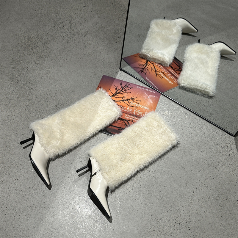 Cizme cu toc înalt, din blană de iepure de nișă, calde, la modă, pentru femei, 2023, toamna și iarna, pantaloni cu vârf ascuțit, cizme înalte, cizme de zăpadă pentru femei