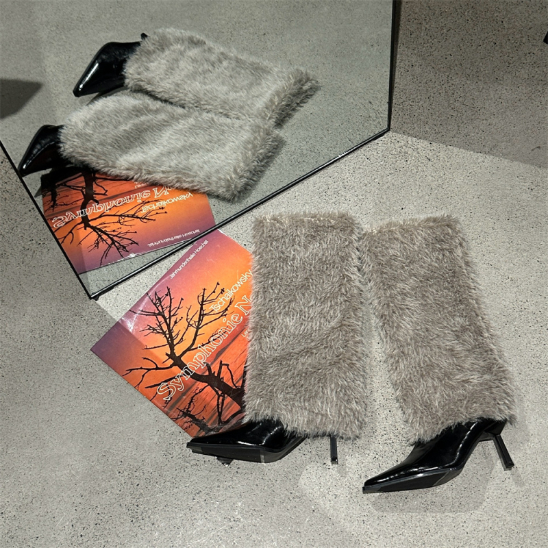 Cizme cu toc înalt, din blană de iepure de nișă, calde, la modă, pentru femei, 2023, toamna și iarna, pantaloni cu vârf ascuțit, cizme înalte, cizme de zăpadă pentru femei