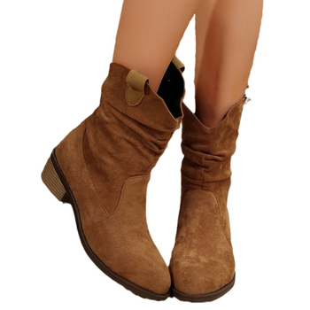 Γυναικείες μπότες καουμπόι με μυτερές σουέτ και λουστρίνι, γυναικείες μπότες μεσαίου μεγέθους, ρετρό, για το φθινόπωρο και τον χειμώνα του 2024, με χοντρό τακούνι και λεπτές μπότες.