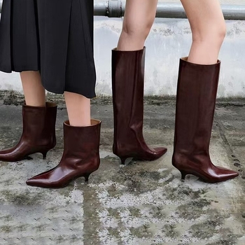 Jesenske i zimske nove modne svestrane nišne francuske retro čizme sa špicastim vrhom i štiklima, s mačkastom petom za žene