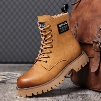 Vyriški britiško stiliaus, vilnos pamušalu aptraukti, šilti medvilniniai batai „Crossborder Martin Boots“, 2024 m. žiemos, nauji, plius dydžio, aukšti, odiniai darbo batai.