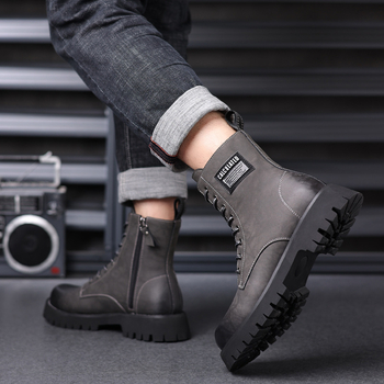 Vyriški britiško stiliaus, vilnos pamušalu aptraukti, šilti medvilniniai batai „Crossborder Martin Boots“, 2024 m. žiemos, nauji, plius dydžio, aukšti, odiniai darbo batai.
