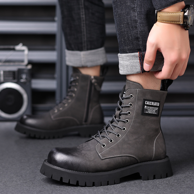 Vyriški britiško stiliaus, vilnos pamušalu aptraukti, šilti medvilniniai batai „Crossborder Martin Boots“, 2024 m. žiemos, nauji, plius dydžio, aukšti, odiniai darbo batai.