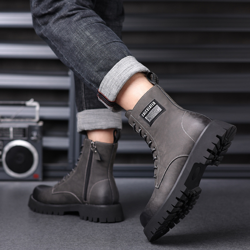 Vyriški britiško stiliaus, vilnos pamušalu aptraukti, šilti medvilniniai batai „Crossborder Martin Boots“, 2024 m. žiemos, nauji, plius dydžio, aukšti, odiniai darbo batai.