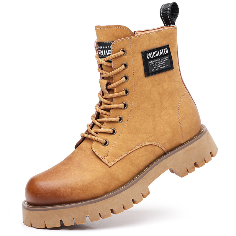 Vyriški britiško stiliaus, vilnos pamušalu aptraukti, šilti medvilniniai batai „Crossborder Martin Boots“, 2024 m. žiemos, nauji, plius dydžio, aukšti, odiniai darbo batai.