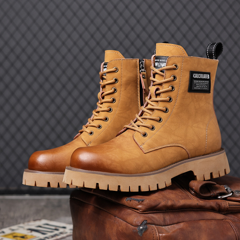 Vyriški britiško stiliaus, vilnos pamušalu aptraukti, šilti medvilniniai batai „Crossborder Martin Boots“, 2024 m. žiemos, nauji, plius dydžio, aukšti, odiniai darbo batai.