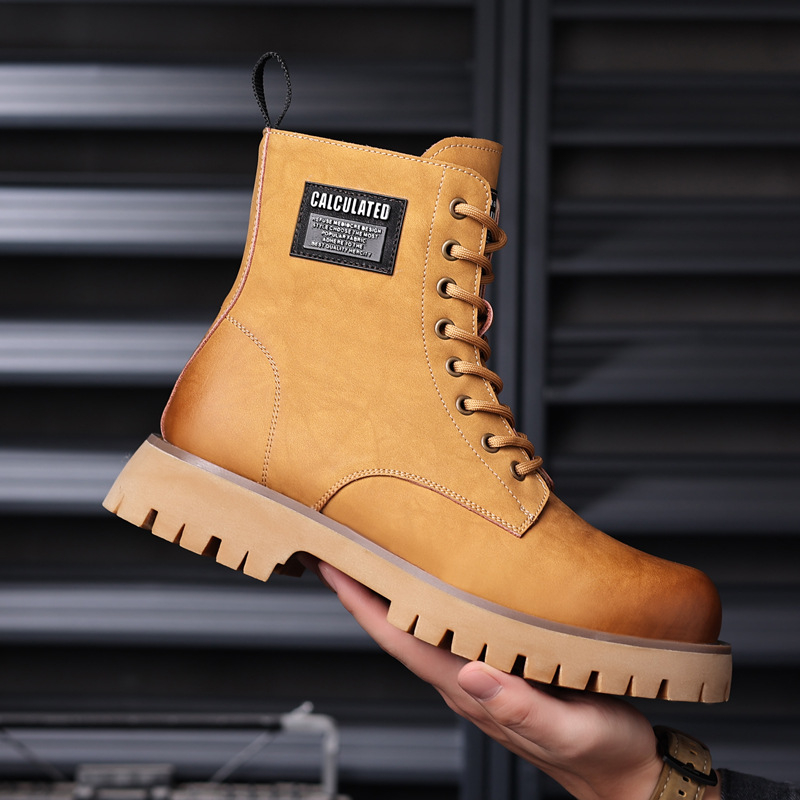 Vyriški britiško stiliaus, vilnos pamušalu aptraukti, šilti medvilniniai batai „Crossborder Martin Boots“, 2024 m. žiemos, nauji, plius dydžio, aukšti, odiniai darbo batai.