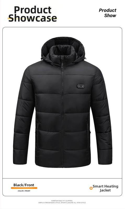 Piiriülene uus kütte ja puuvillase polstriga kapuutsiga USB intelligentne konstantse temperatuuriga kütte ja puuvillase polstriga jope, meeste ja naiste soe elektriline puuvillase polstriga jope