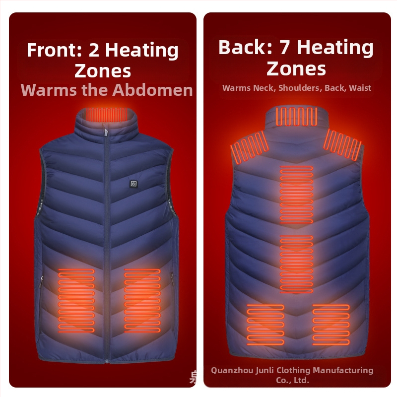 Noorte küttetsooni 9 vest meeste intelligentne laadimisega varrukateta kraega elektriline soojendusega keskealistele ja eakatele mõeldud vest soojendusega vest