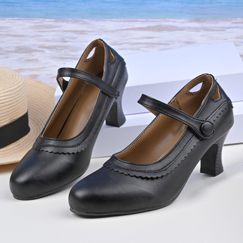 Nove ženske retro cipele s visokom petom Mary Jane iz 2025., prekogranične, plus veličine, s debelom petom i okruglim vrhom, s vanjskom trgovinom