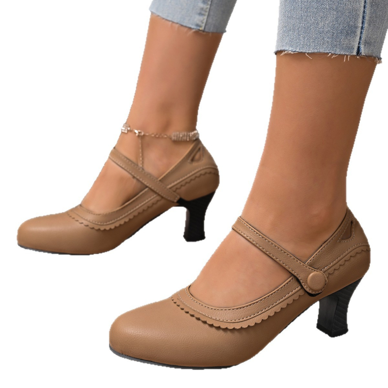 Nove ženske retro cipele s visokom petom Mary Jane iz 2025., prekogranične, plus veličine, s debelom petom i okruglim vrhom, s vanjskom trgovinom