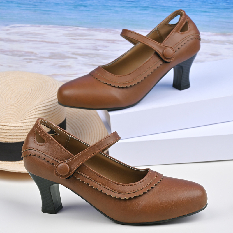 Nove ženske retro cipele s visokom petom Mary Jane iz 2025., prekogranične, plus veličine, s debelom petom i okruglim vrhom, s vanjskom trgovinom