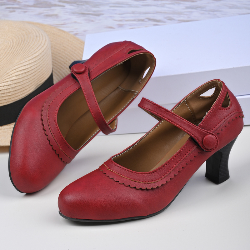 Nove ženske retro cipele s visokom petom Mary Jane iz 2025., prekogranične, plus veličine, s debelom petom i okruglim vrhom, s vanjskom trgovinom
