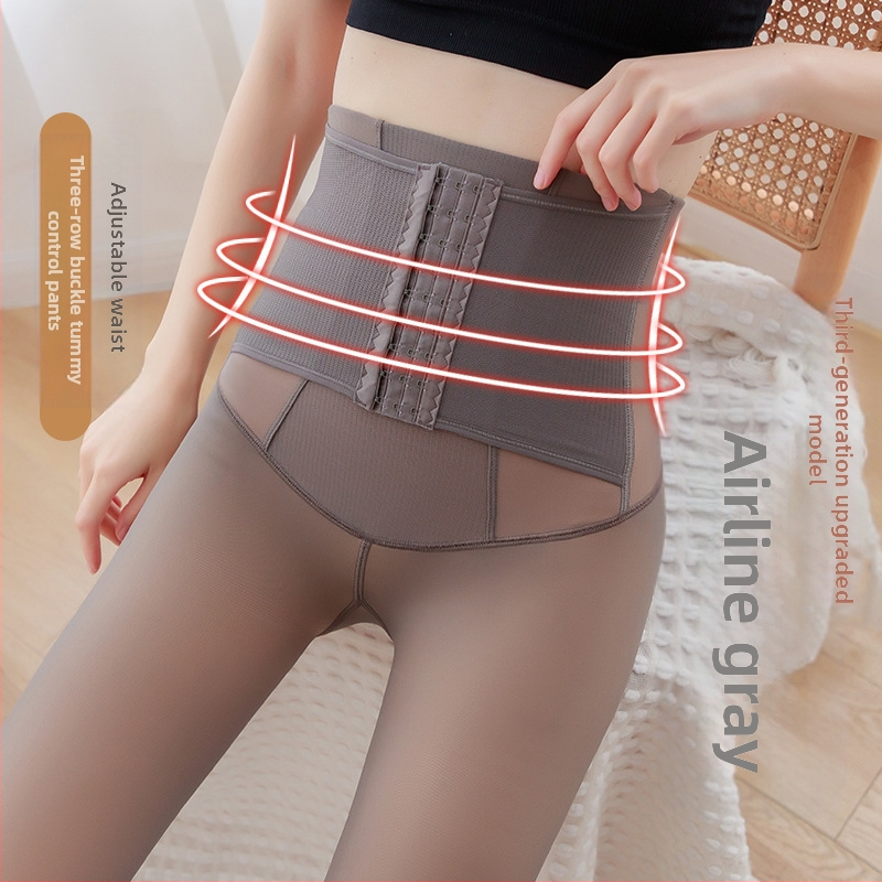 Dámske legíny s vysokým pásom a zdvíhaním bokov, zahustené, flísovou podšívkou, sivé, priehľadné, trojradové, jednodielne